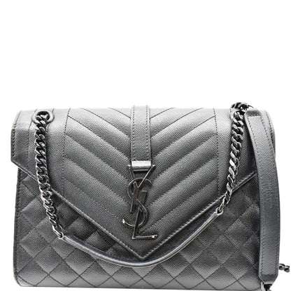 YVES SAINT LAURENT Envelope Mix Matelassé Chain Medium Leather Crossbody Bag Black