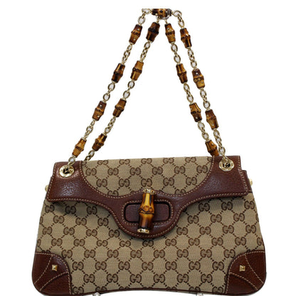 GUCCI Bambo Chain GG Signature Canvas Chain Shoulder Bag Beige 137391
