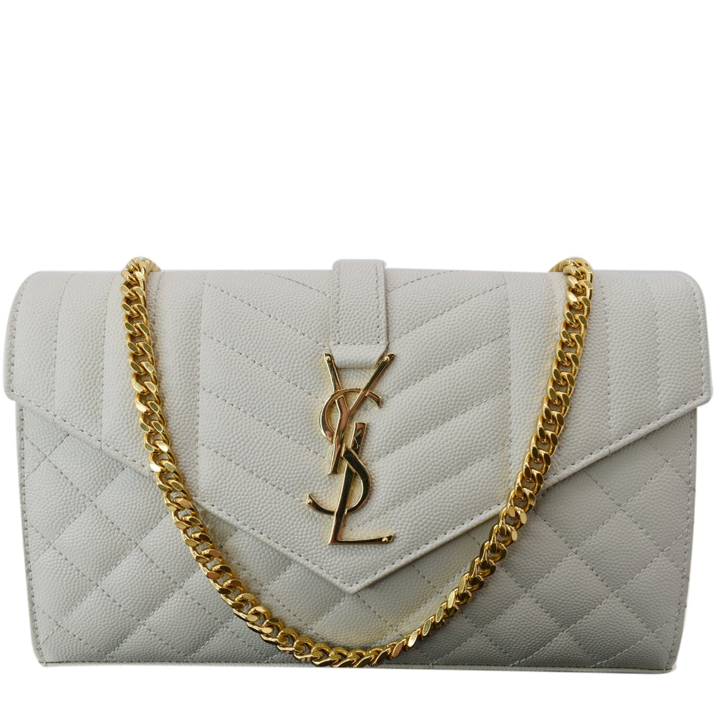 YVES SAINT LAURENT Mix Matelassé Small Grain De Poudre Chain Wallet Crossbody Bag Cream