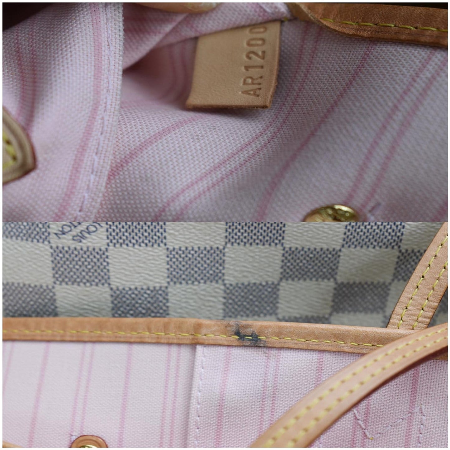 LOUIS VUITTON Neverfull MM Damier Azur Tote Bag Rose Ballerine