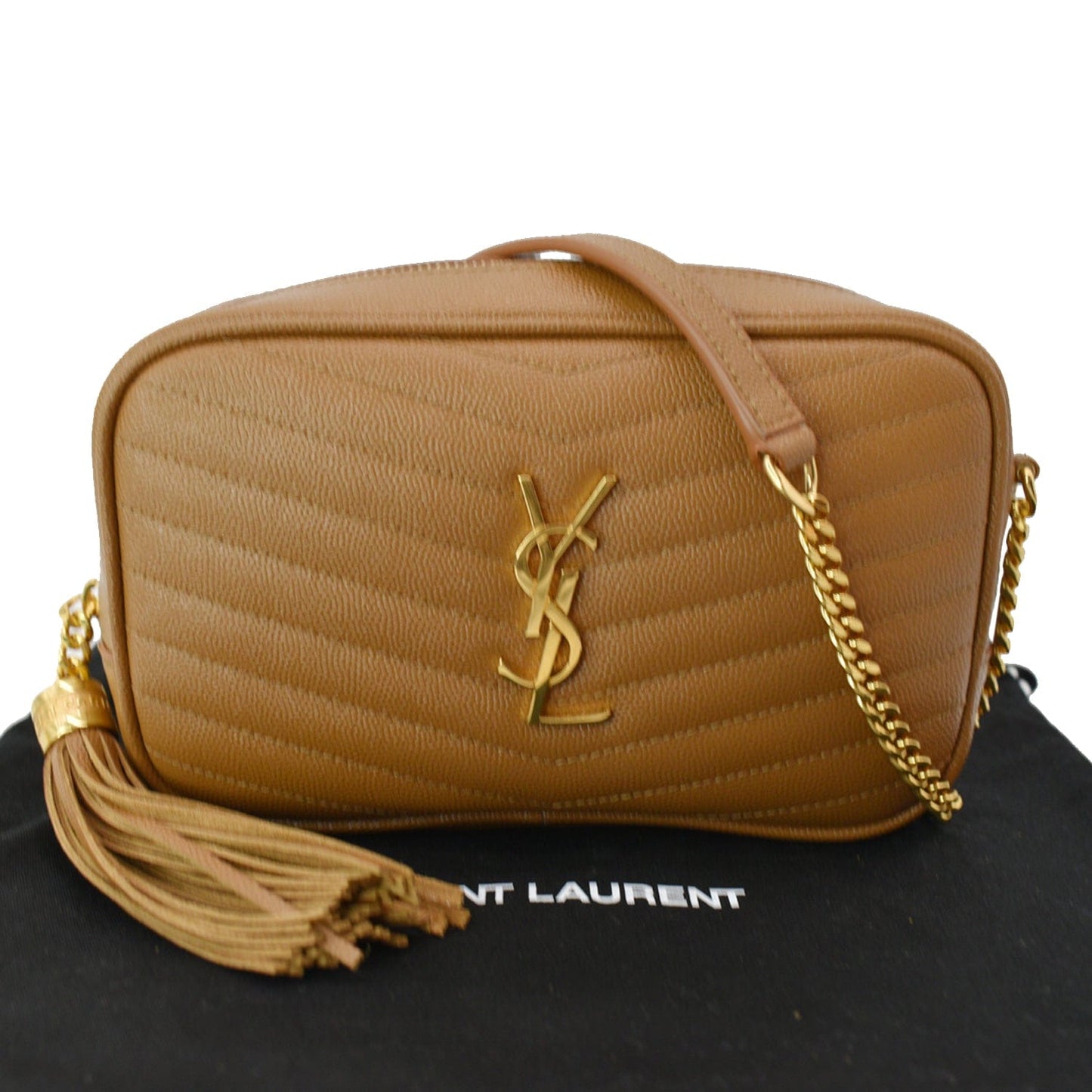 YVES SAINT LAURENT Mini Lou Grain De Poudre Camera Crossbody Bag Dark Natural