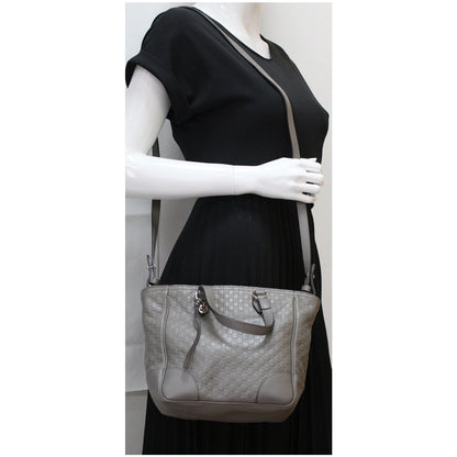 GUCCI Small Bree GG Guccissima Leather Tote Crossbody Bag Grey 449241