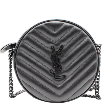 YVES SAINT LAURENT Vinyle Round Chevron Leather Camera Crossbody Bag Black