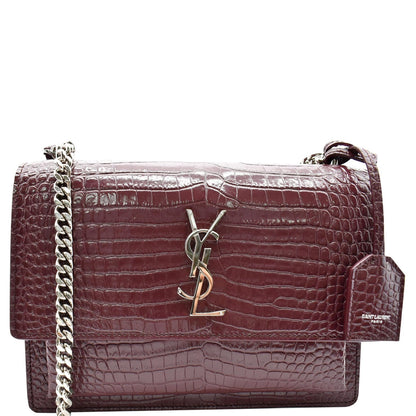 YVES SAINT LAURENT Sunset Medium Crocodile Leather Crossbody Bag Rouge Legion