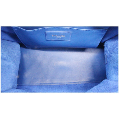 YVES SAINT LAURENT Cabas Y Small Calfskin Leather Tote Shoulder Bag Blue