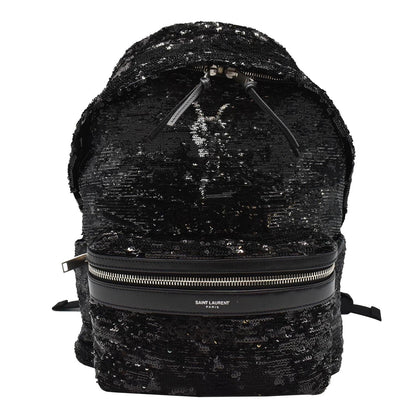 YVES SAINT LAURENT Mini City Sequin Leather Backpack Bag Black