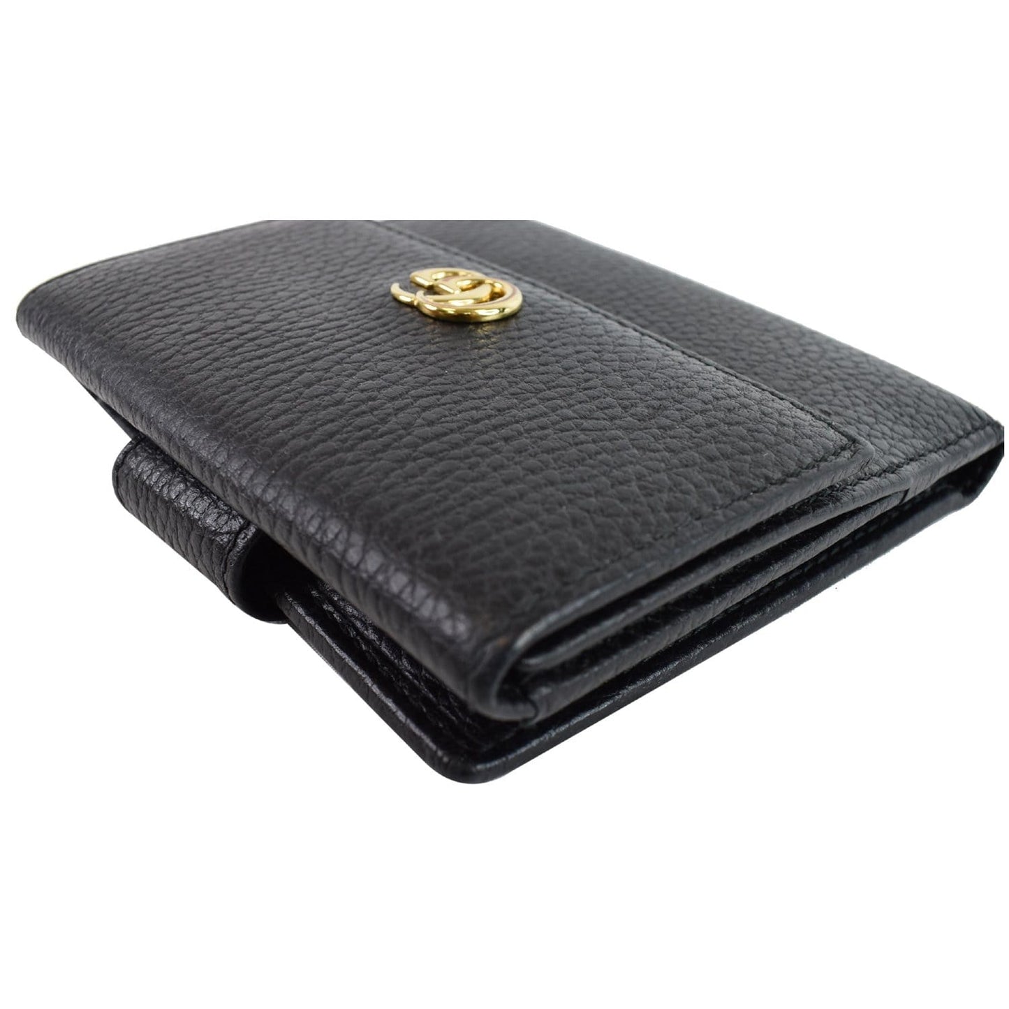 GUCCI French Flap Leather Wallet Black 456122