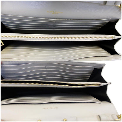YVES SAINT LAURENT Matelasse Chevron Grain De Poudre Envelope Chain Wallet White