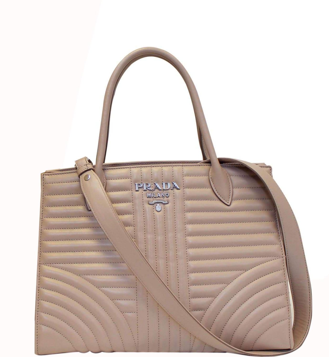 PRADA Diagramme Leather Tote Shoulder Bag Nude