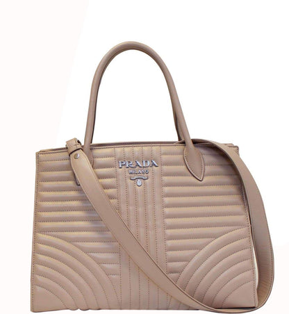PRADA Diagramme Leather Tote Shoulder Bag Nude