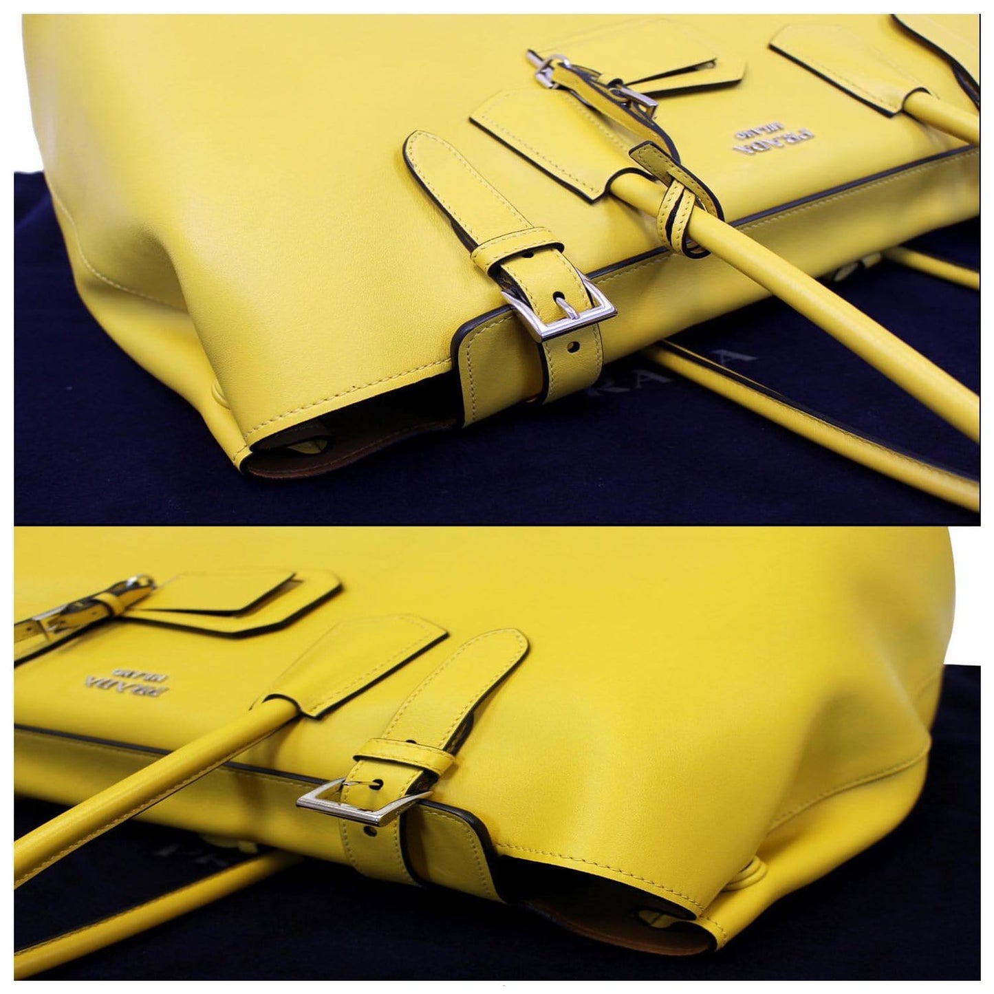 PRADA City Calf Buckle Tote Bag Yellow