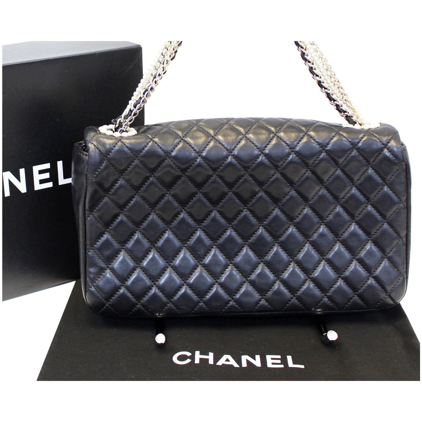 CHANEL Westminster Pearl Flap Lambskin Medium Shoulder Bag Black