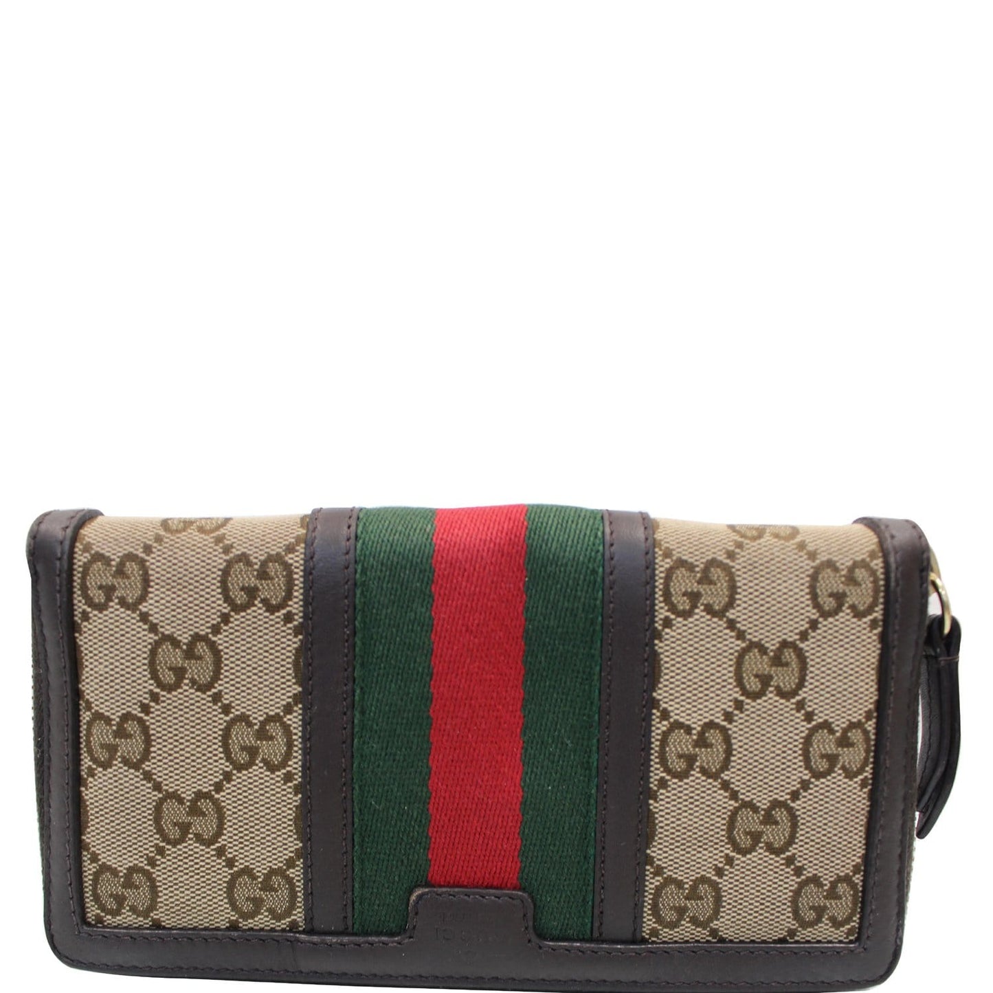 GUCCI Vintage Web GG Canvas Zip Around Wallet Beige