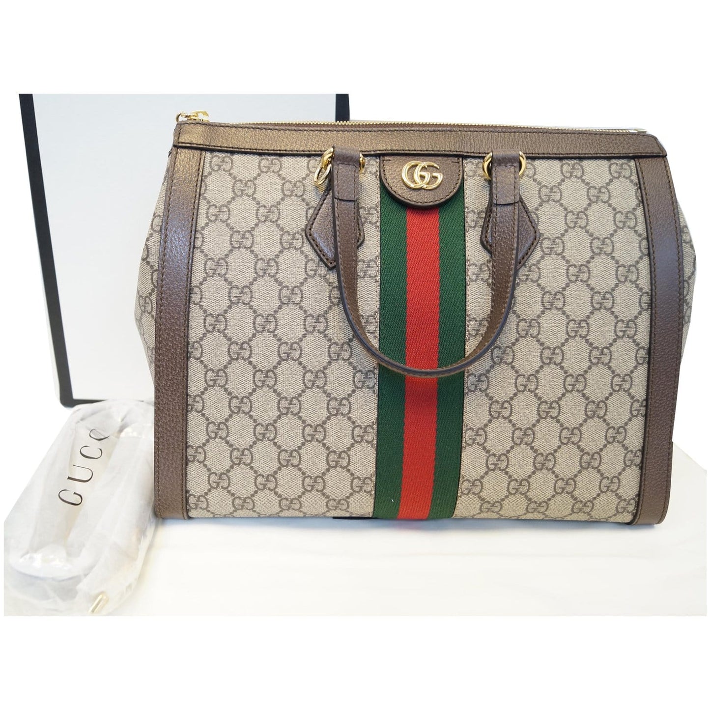 GUCCI Ophidia Medium GG Supreme Tote Shoulder Bag Beige 524537