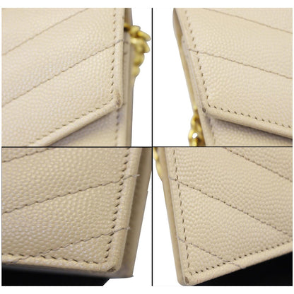 SAINT LAURENT Grain De Poudre Monogram Chain Wallet Powder