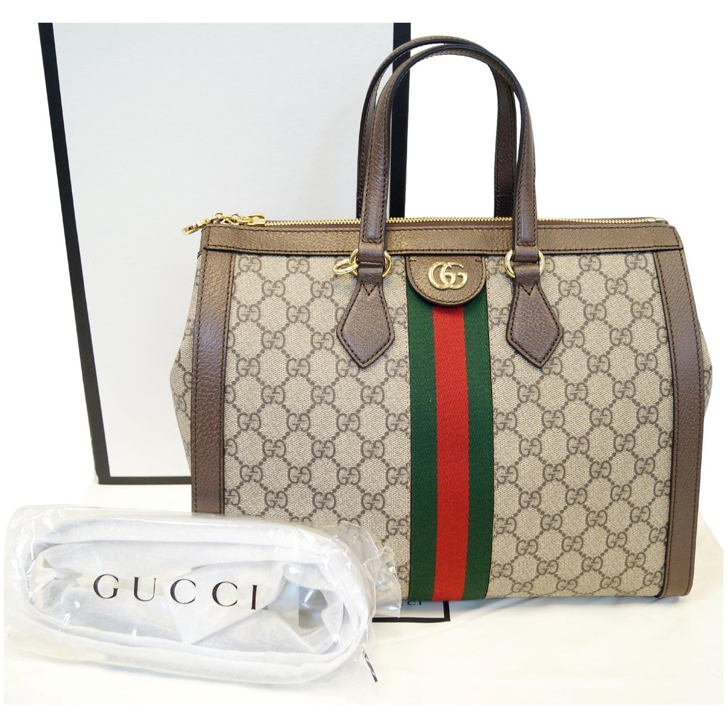GUCCI Ophidia Medium GG Supreme Tote Shoulder Bag Beige