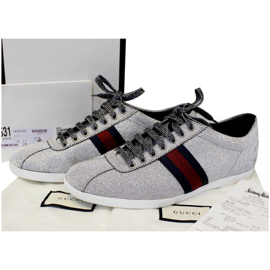 GUCCI Silver Glitter Web sneaker with Studs Size 11