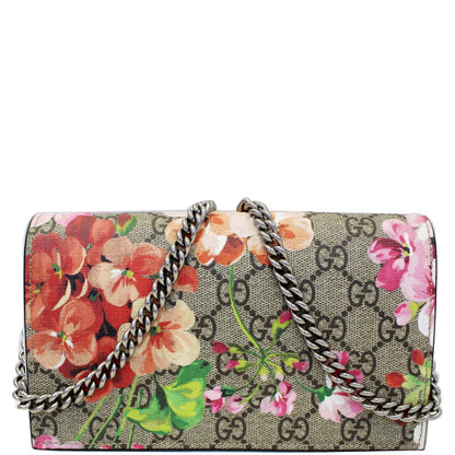 GUCCI GG Supreme Monogram Blooms Chain Wallet Beige 402724