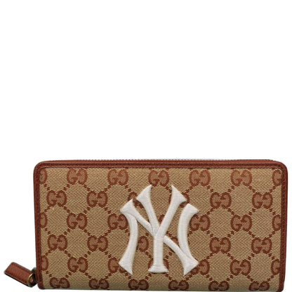 GUCCI Zip Around NY New York Yankees Patch Wallet Brown 547791 - Last Call