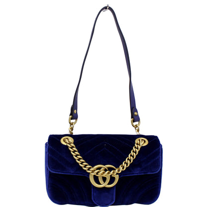 GUCCI GG Marmont Velvet Mini Shoulder Crossbody Bag Blue