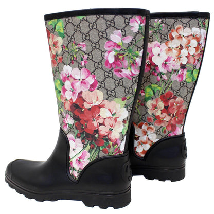 GUCCI GG Supreme Monogram Blooms Flat Rubber Boots Size 41