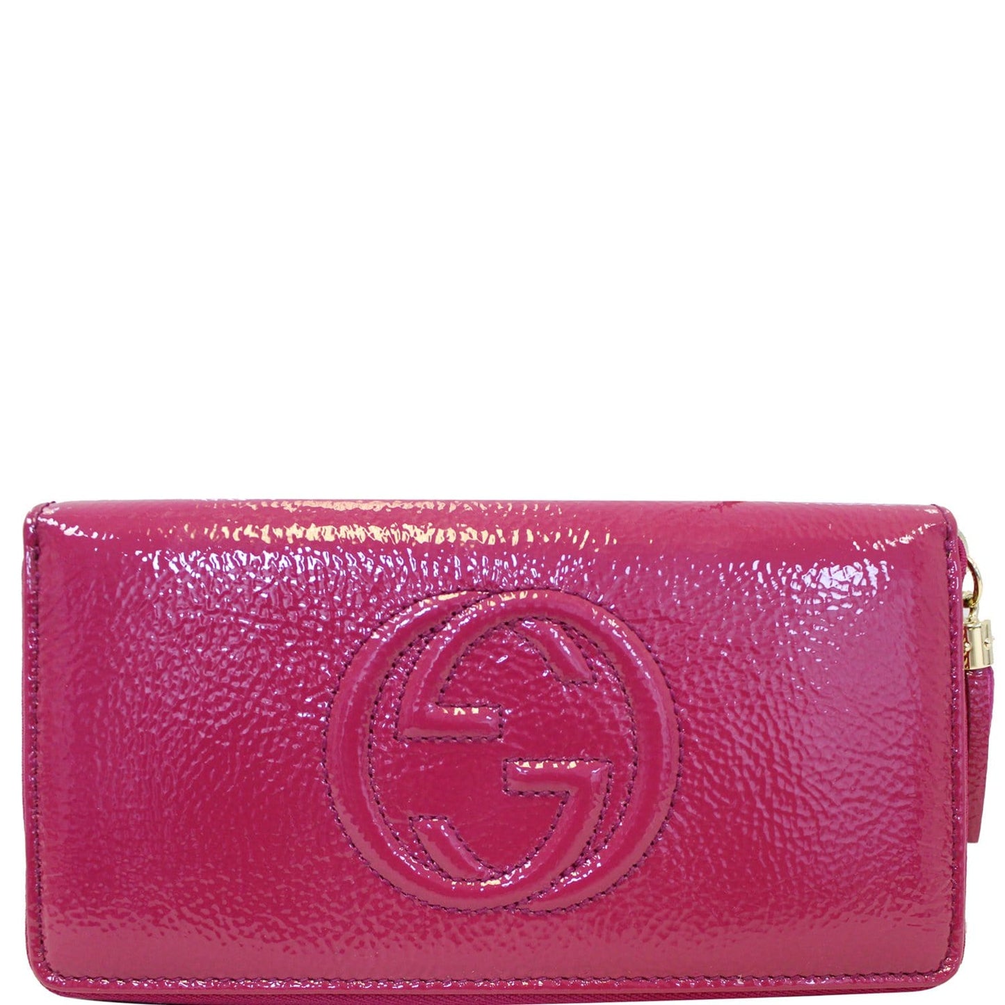 GUCCI Soho Interlocking G Leather Zip Around Wallet Fuchsia