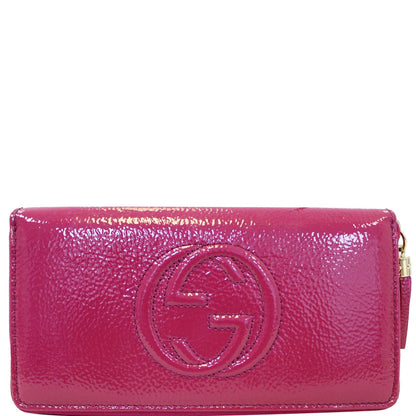 GUCCI Soho Interlocking G Leather Zip Around Wallet Fuchsia