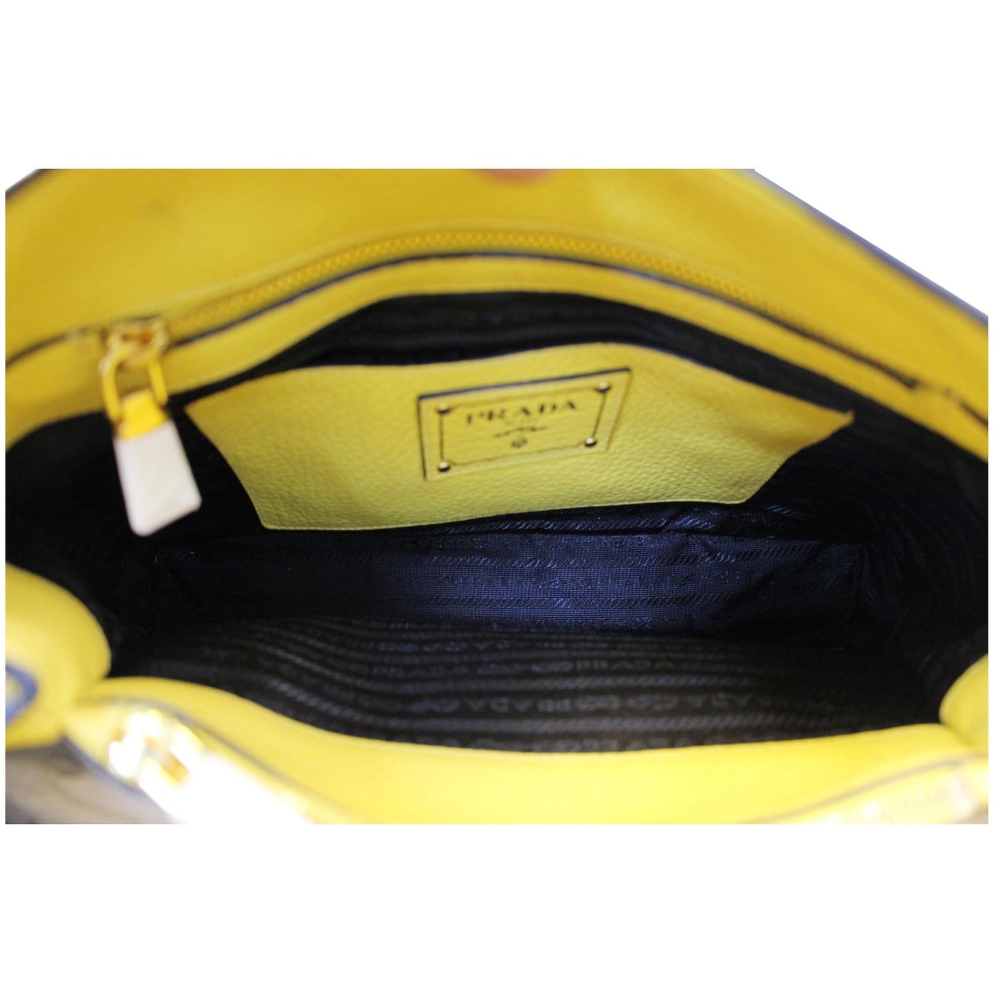 PRADA Vitello Phenix Leather Tote Bag Yellow - 25% OFF