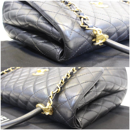 CHANEL Medium Coco Handle Caviar Leather Shoulder Bag Black