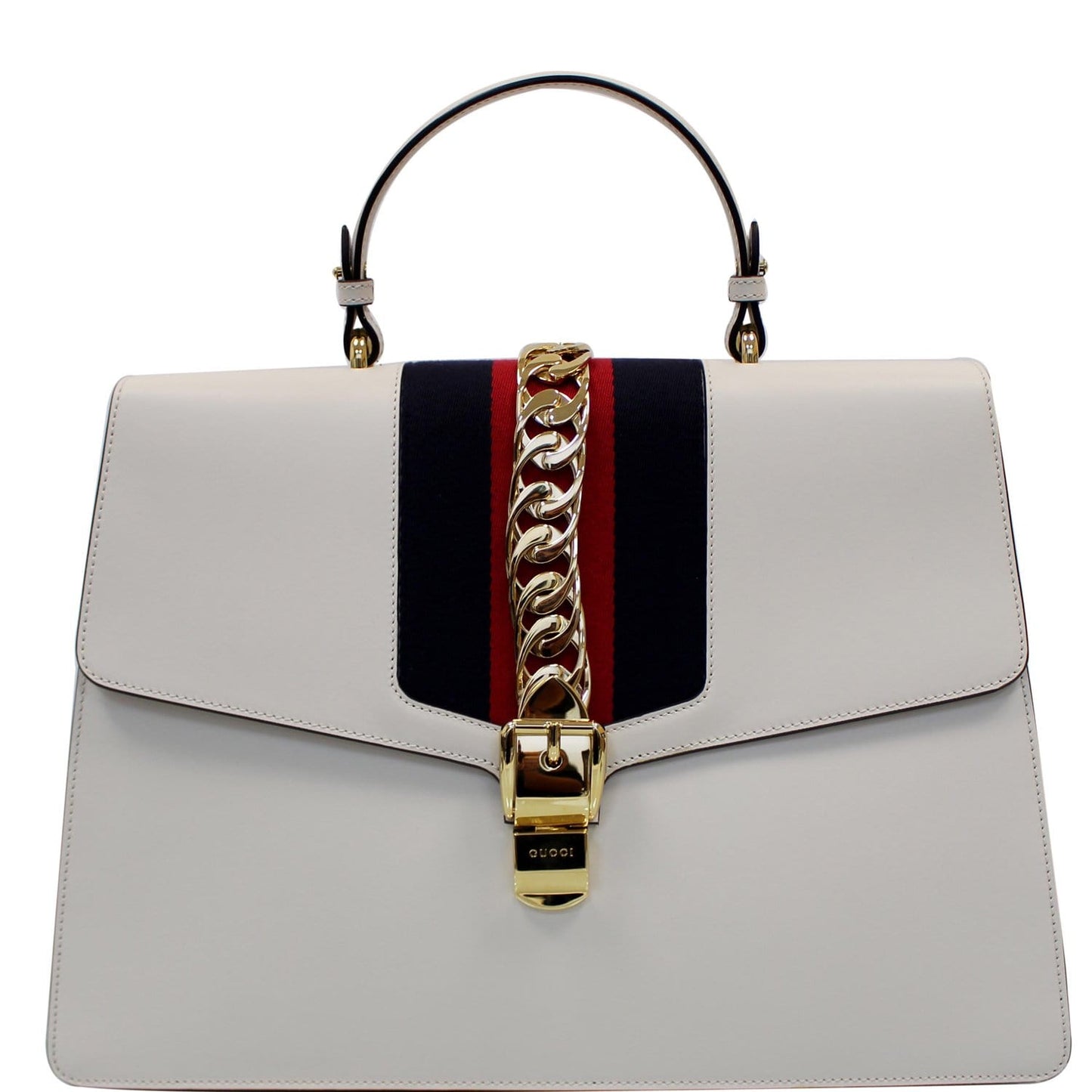 GUCCI Maxi Sylvie Calfskin Top Handle Bag White 477631