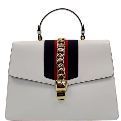 GUCCI Maxi Sylvie Calfskin Top Handle Bag White 477631