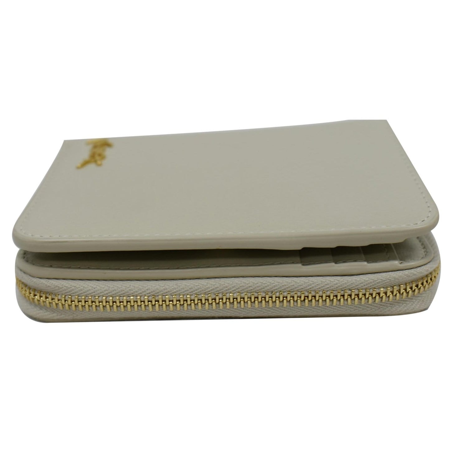 SAINT LAURENT Tiny Monogram Compact Leather Zip Around Wallet White
