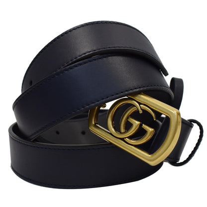 GUCCI Framed Double G Buckle Leather Belt Navy Blue 575587
