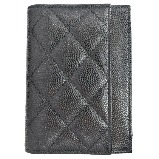 CHANEL CC Card Holder Quilted Caviar Leather Wallet Black