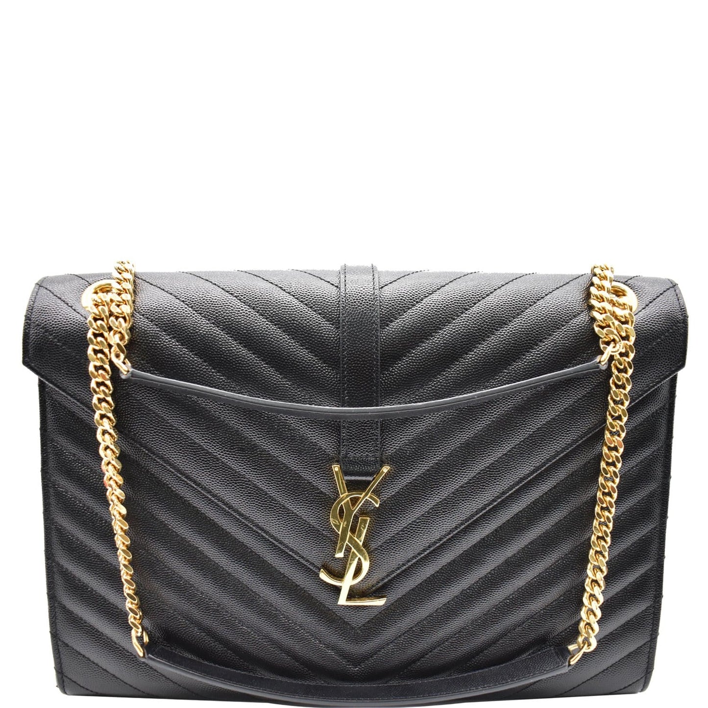 YVES SAINT LAURENT Large Envelope Grain De Poudre Chain Shoulder Bag Black