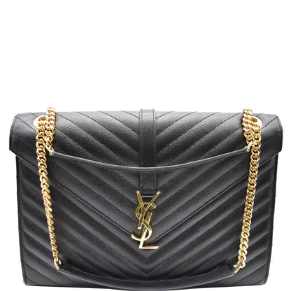 YVES SAINT LAURENT Large Envelope Grain De Poudre Chain Shoulder Bag Black