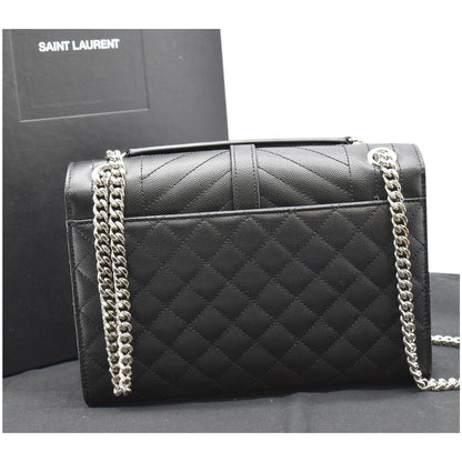 YVES SAINT LAURENT Envelope Medium Chain Leather Shoulder Bag Black