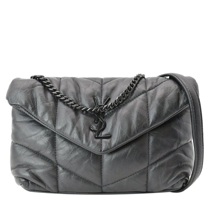 YVES SAINT LAURENT Small Loulou Puffer Quilted Lambskin Leather Crossbody Bag Black