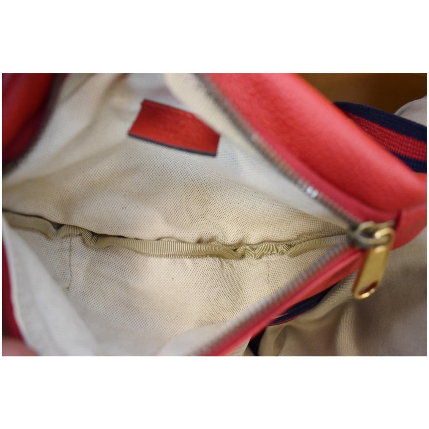 GUCCI Print Grained Calfskin Leather Belt Bag Red 527792