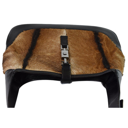 GUCCI Jackie O Pony Hair Leather Hobo Shoulder Bag Brown