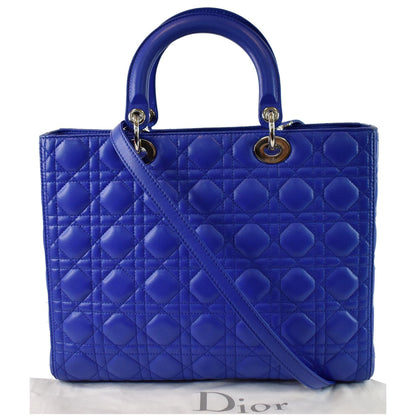 CHRISTIAN DIOR Large Lady Dior Lambskin Leather Shoulder Bag Blue