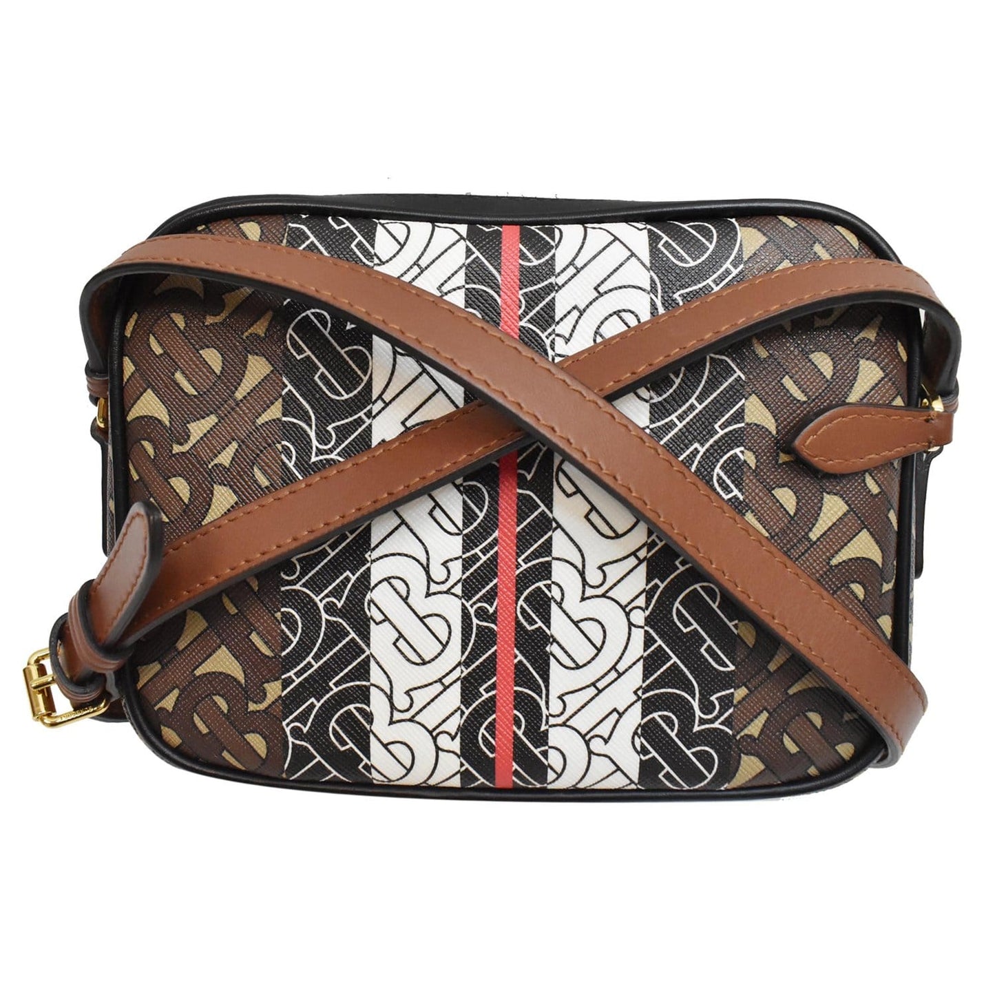 BURBERRY Bridle Stripe Small Monogram E-Canvas Camera Bag Brown