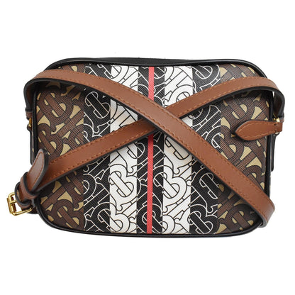BURBERRY Bridle Stripe Small Monogram E-Canvas Camera Bag Brown