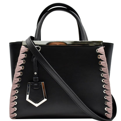 FENDI Petite 2Jours Whipstitch Leather Tote Shoulder Bag Black