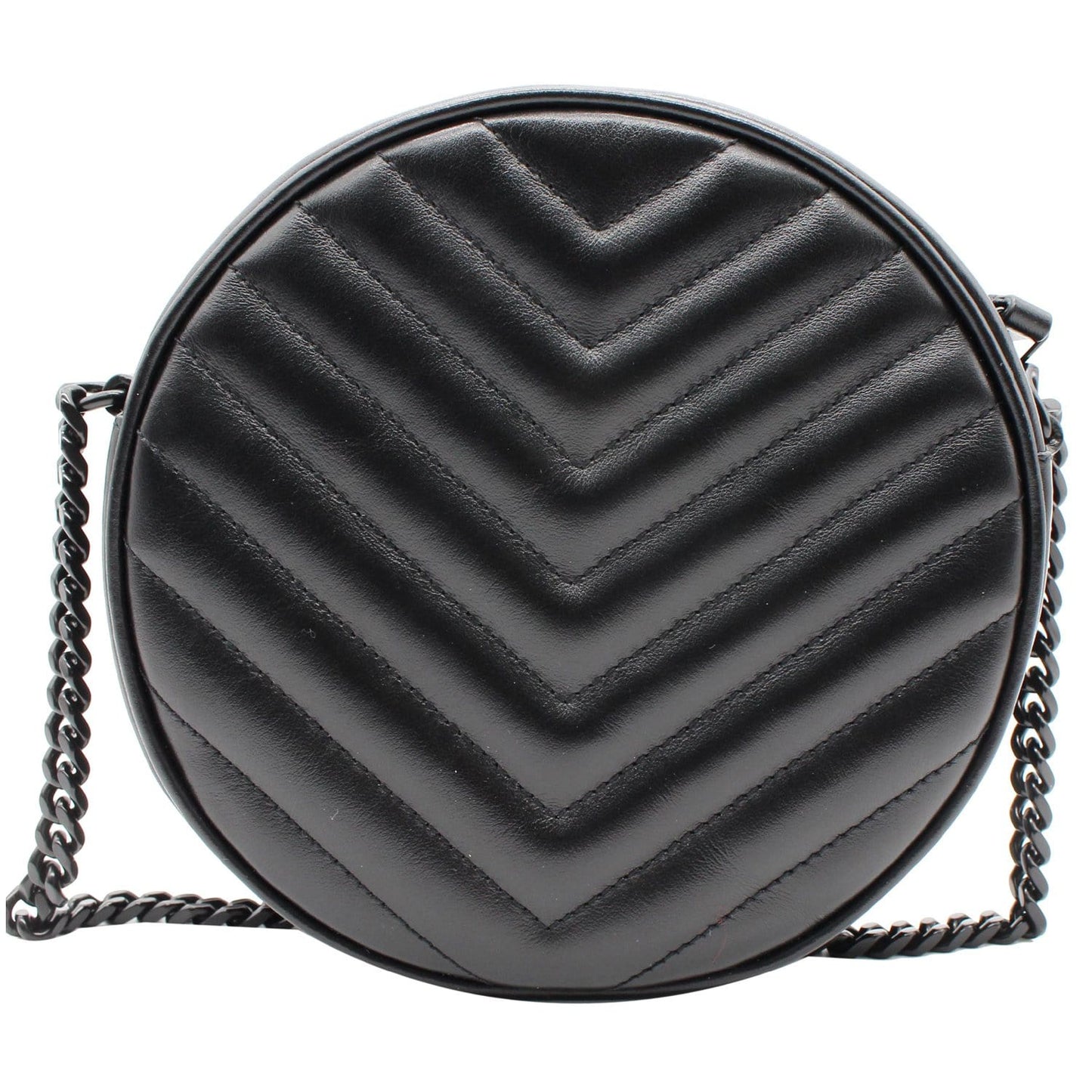 YVES SAINT LAURENT Vinyle Round Chevron Leather Camera Crossbody Bag Black