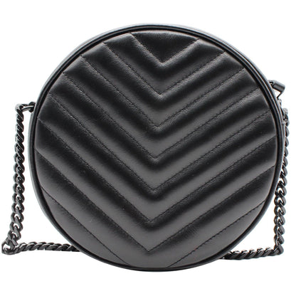 YVES SAINT LAURENT Vinyle Round Chevron Leather Camera Crossbody Bag Black