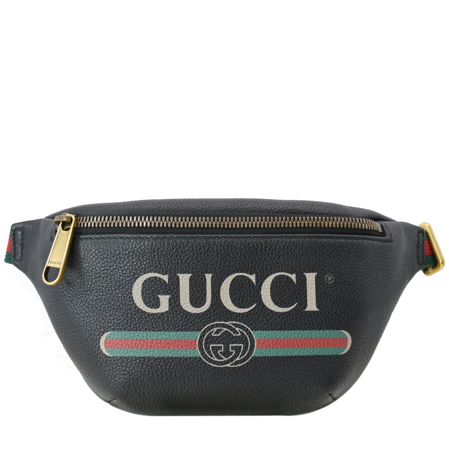 GUCCI Print Grained Calfskin Leather Small Belt Bag Black 527792