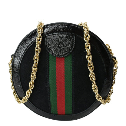 GUCCI Ophidia Mini GG Round Web Leather Crossbody Bag Black 550618