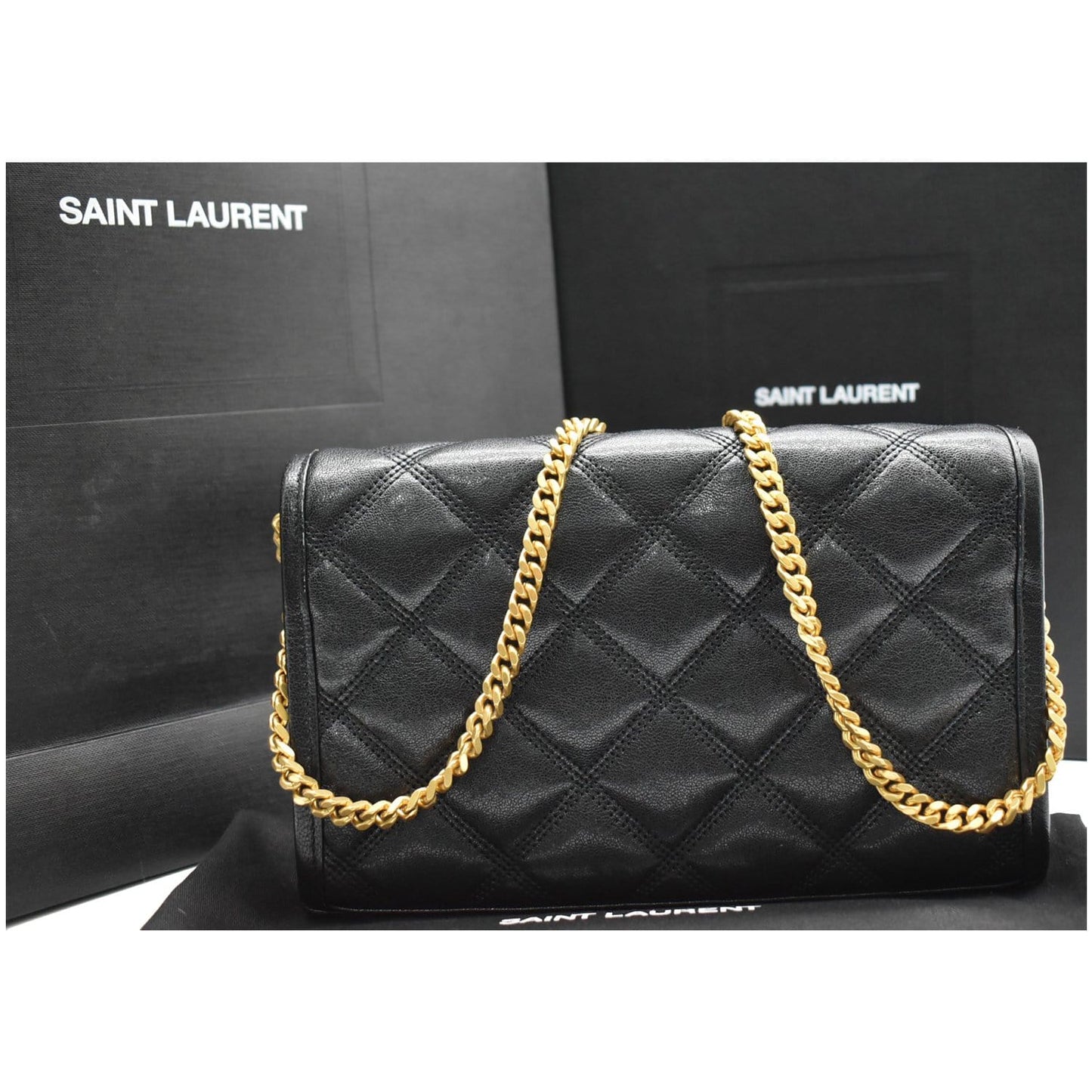 YVES SAINT LAURENT Becky Quilted Leather Crossbody Chain Wallet Black