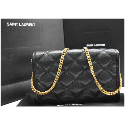 YVES SAINT LAURENT Becky Quilted Leather Crossbody Chain Wallet Black